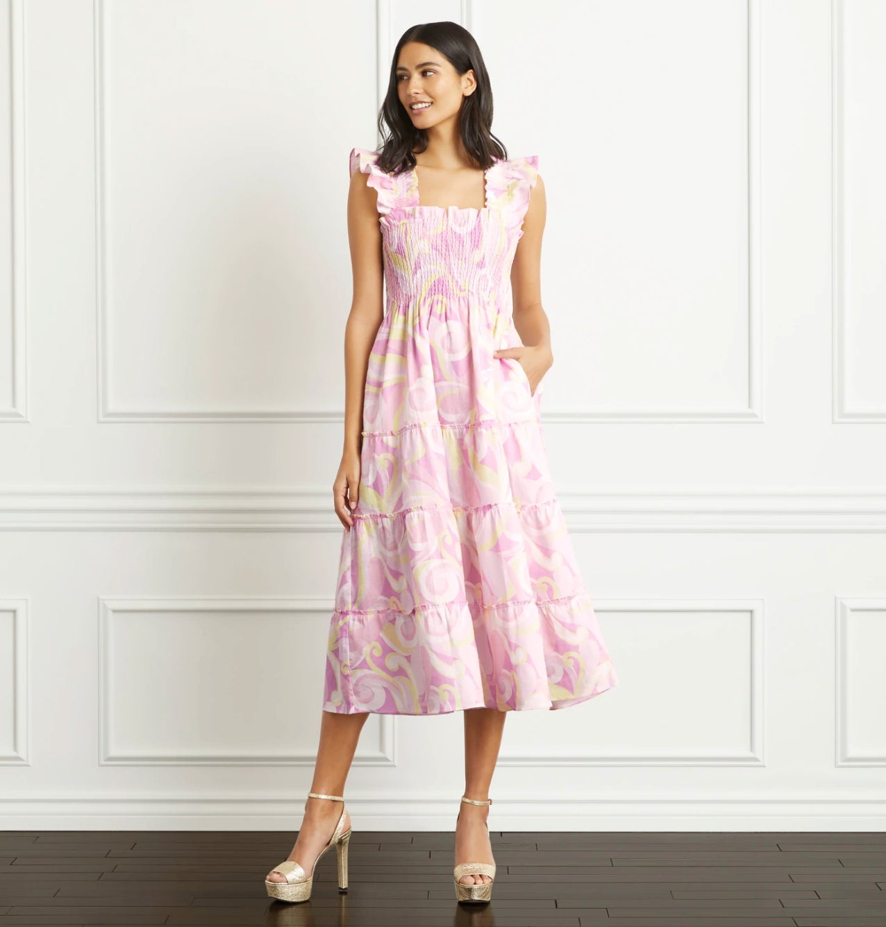 house on the hill ⁄ Dress (Navy) 90 House Hill Navy Ruffle Print